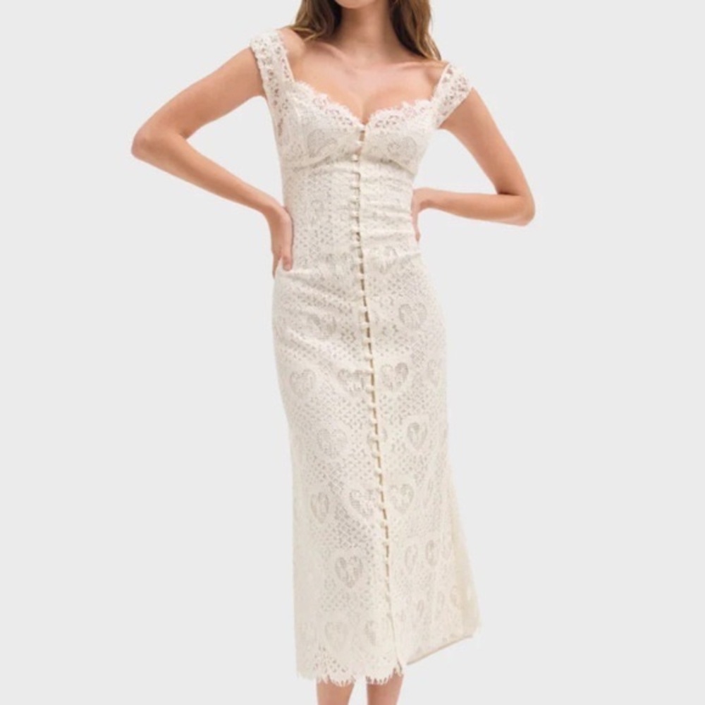 For Love and Lemons Doily Lace Button-Down Midi Dress